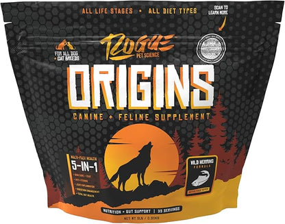 Origins 5-in-1 Dog Supplement - Powdered Food Topper w/Natural Omega 3 Fish Oil - Supports Healthy Digestion, Skin, and Coat - Helps Reduce Itching &amp; Joint Inflammation (2 lbs)