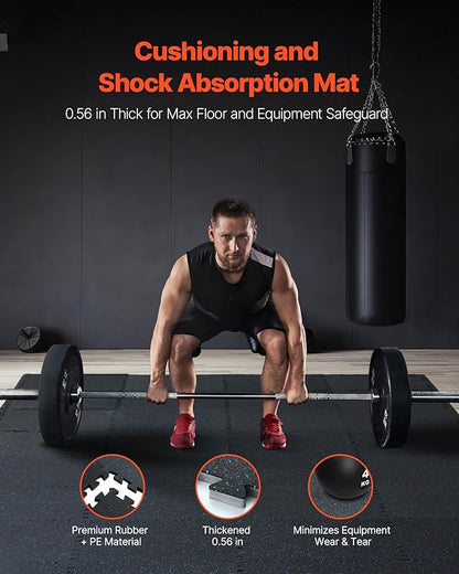 VEVOR 0.56 Inch Thick Gym Floor Mats, 12 Tiles Rubber Top with EVA Foam, 25" x 25" Gym Flooring Workout Mat with 48 sq.ft Coverage, Interlocking Puzzle Gym Mats for Home, Garage, Black &amp; Blue