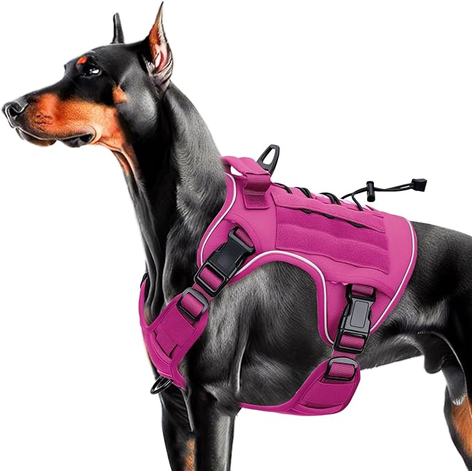 Heavy-Duty Tactical Dog Harness for Large Dogs, No Pull Adjustable Reflective Pet Vest with Molle System, K9 Military-Grade Control for Service Training, Outdoor &amp; 10+ Breeds, Pink, Large