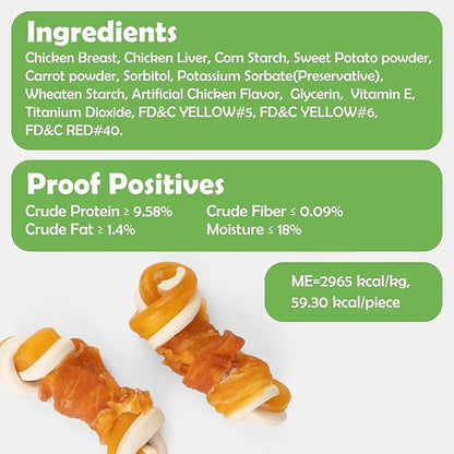 MON2SUN 2.5" Rawhide Free Dog Treats with Mixed Vegetables, Chicken Wrapped Mini Knot Bones for Small Dogs, Healthy Snacks for Balanced Nutrition, 10.6oz