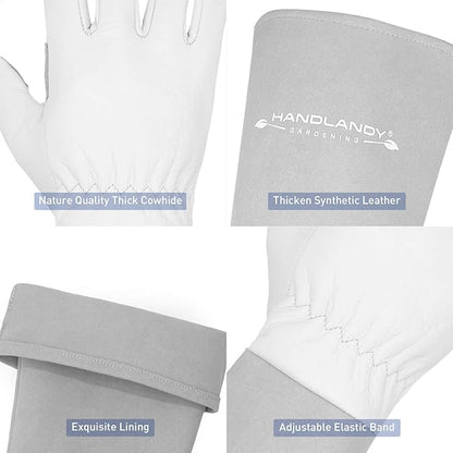 HANDLANDY Long Gardening Gloves for Men &amp; Women, Thorn Proof Rose Pruning Gloves Leather Gauntlets Garden Glove Yard Work Glove (Large, Grey)