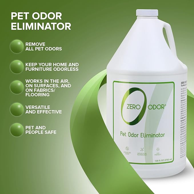 Zero Odor - Pet Odor Eliminator for strong odor, Eliminate Air &amp; Surface Odors – Patented Molecular Technology Best For Carpet, Furniture, Beds Smell Great Again (128 Ounces)