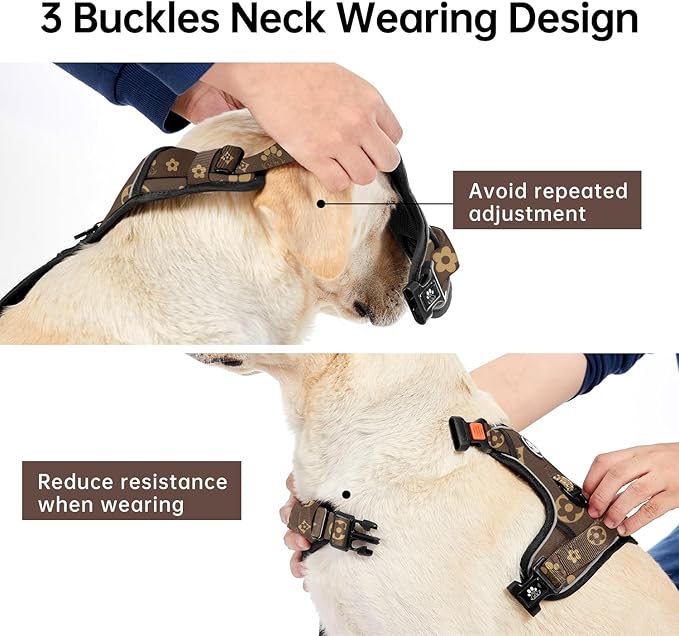 IVY&amp;LANE No Pull Dog Harness with Leash Set, Reflective No Choke Pet Vest,Adjustable Oxford Dog Vest Harness with Easy Control Handle for Large Dogs (Dark Brown,XL)