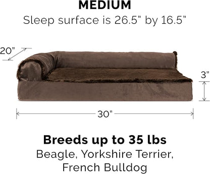 Furhaven Cooling Gel Dog Bed for Medium/Small Dogs w/ Removable Bolsters &amp; Washable Cover, For Dogs Up to 35 lbs - Plush &amp; Velvet L Shaped Chaise - Sable Brown, Medium