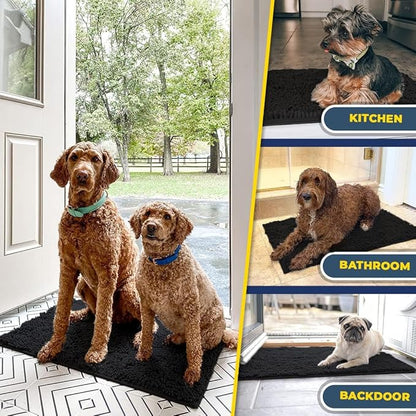Muddy Mat® AS-SEEN-ON-TV Highly Absorbent Microfiber Door Mat and Pet Rug, Non Slip Thick Washable Area and Bath Mat Soft Chenille for Kitchen Bathroom Bedroom Indoor and Outdoor-Black Runner 24"X60"