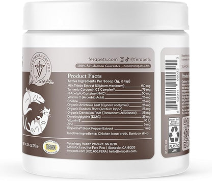 Fera Pets Liver Supplement for Dogs &amp; Cats with Milk Thistle, Choline &amp; Turmeric - Organic Botanicals - Enhances Liver Function, Immunity, Detoxification, &amp; Metabolic Function - Powder - 60 Scoops
