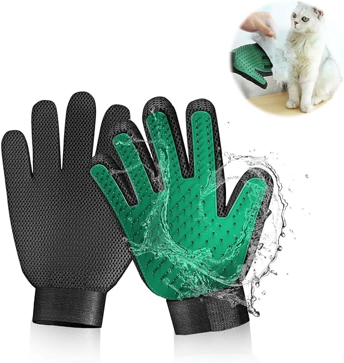 Gentle Deshedding Pet Grooming Mitt - Efficient Hair Remover Brush for Dogs, Cats, Horses with Long &amp; Short Fur (1 Pair)