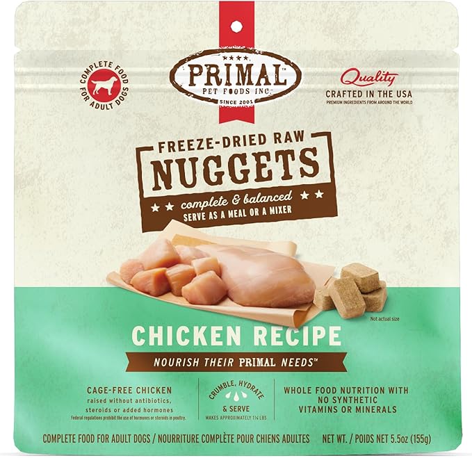 Primal Freeze Dried Raw Dog Food Nuggets, Chicken, Complete &amp; Balanced Meal, Also Use as Topper or Treat, Premium, Healthy, Grain Free, High Protein Raw Dog Food, 5.5 oz