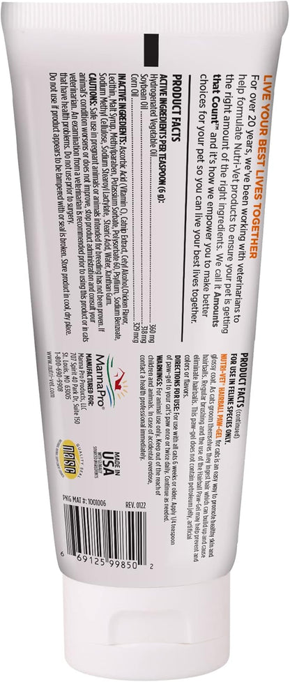 Nutri-Vet Hairball Paw Gel, Cat Hairball Remedy, Kitten Supplies, Hair Ball Relief for Cats, Fur Ball Remedy, Soybean &amp; Coconut Oil, Chicken Flavor, 3 oz, Packaging May Vary