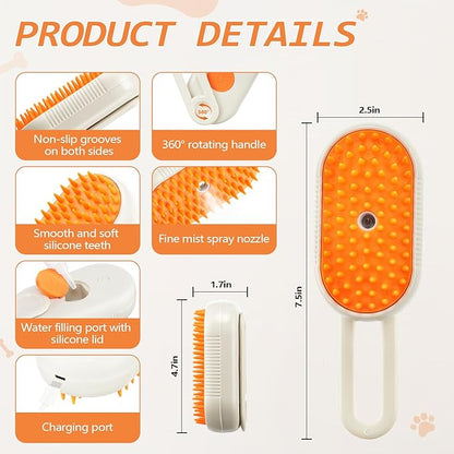 Cat Steam Brush for Shedding, 4 in 1 Rechargeable Pet Steam Brush Set for Dogs &amp; Cats, Pet Spray Hair Removal Comb with Waterless Shampoo, Anti-Static, Massage, Cleaning &amp; Combing All in One