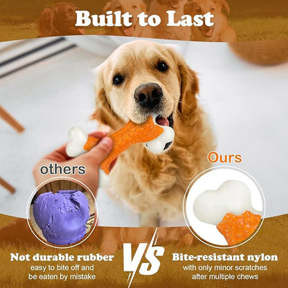 Dog Toys for Aggressive Chewers Large Breed, Tough Bones, Nylon Puppy Teething Chew Toys Medium Dogs, Heavy Duty Peanut Butter Flavor Toys