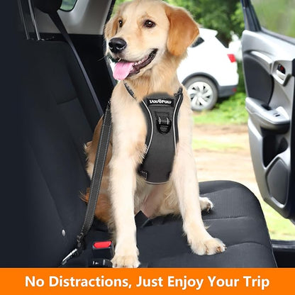 Dog Seat Belt Harness for Car, Dog Car Harness Adjustable Mesh Breathable &amp; Dogs Seatbelt Safety Tether with Elastic Bungee for Small Medium Large Pets(Carbon Black, XL)