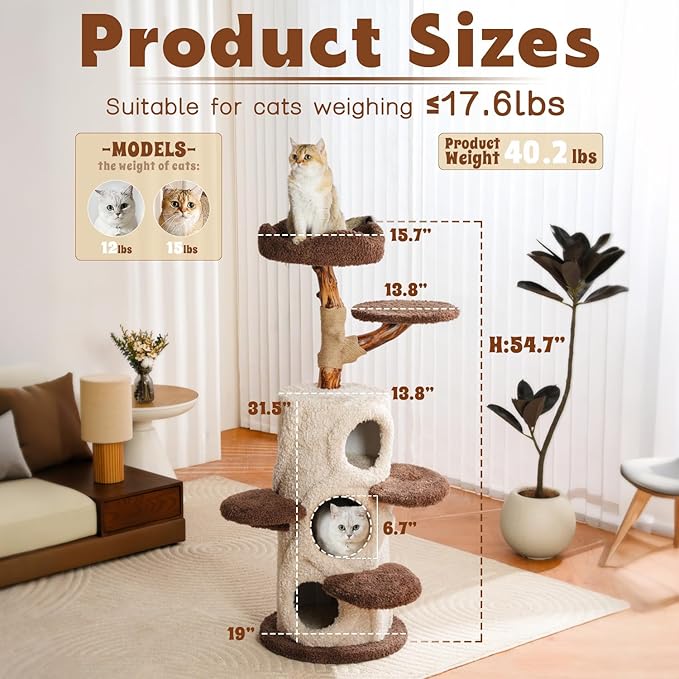 Luxury Treehouse Cat Tree for Indoor Large Cats,54.7&