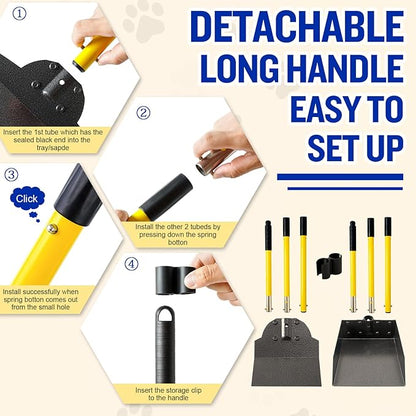 Pooper Scooper for Large Dogs, Adjustable Long Handle Metal Tray and Spade Poop Scooper for Dogs with Bin for Pet Waste Removal, No Bending Clean Up Pooper Scooper for Medium and Large Dogs