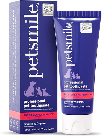 Petsmile Professional Pet Toothpaste for Cats &amp; Dogs - Only VOHC Accepted Toothpaste - Clinically Proven to Control Plaque &amp; Tartar Calprox Formula (Rotisserie Chicken, 2.5 Oz)