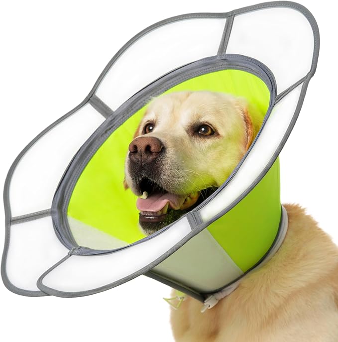 Soft Dog Cone Collar After Surgery Recovery,Adjustable E-Collar with Removable Shield,Lightweight,Breathable Anti-Licking Protective Cone for Large,Medium,Small Pets (Neon Green, M (Neck:12&