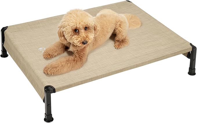 Veehoo Cooling Outdoor Dog Bed, Heavy Duty Elevated Pet Bed with Washable &amp; Breathable Teslin Mesh, Non-Slip Silicon Feet, Dog Cot Bed with Support Hem, 29" x 18", Beige Coffee, CWC2433