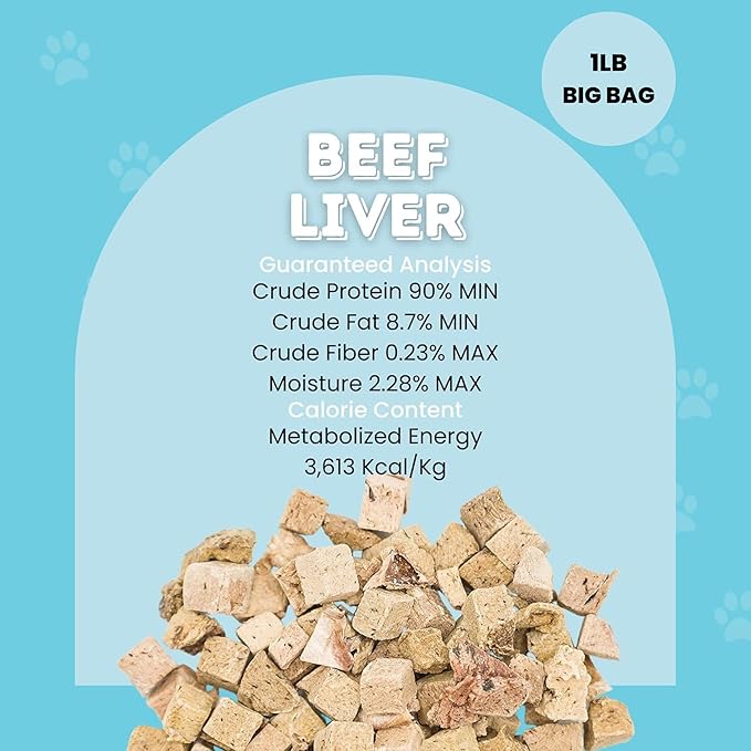 hotspot pets Freeze Dried Beef Liver Treats for Cats &amp; Dogs - 1LB Big Bag- Made in USA,Single Ingredient, All Natural Grain-Free Beef Liver- Perfect for Training, Topper or Reward Snack