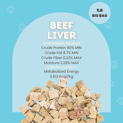 hotspot pets Freeze Dried Beef Liver Treats for Cats &amp; Dogs - 1LB Big Bag- Made in USA,Single Ingredient, All Natural Grain-Free Beef Liver- Perfect for Training, Topper or Reward Snack