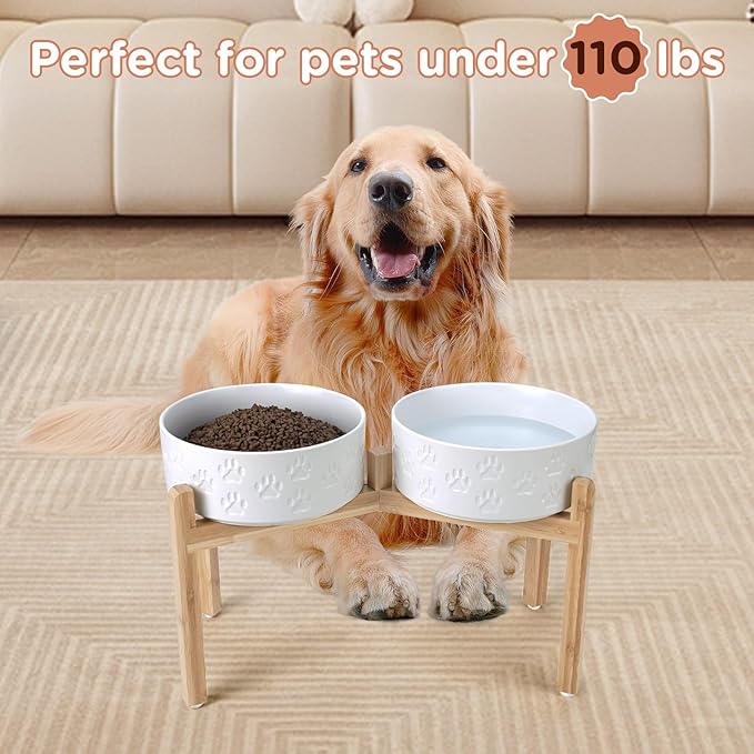 SPUNKYJUNKY Elevated Dog Bowls Ceramic, 8.3&