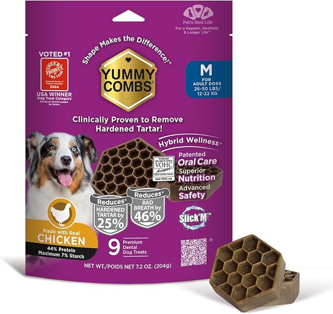 Dog Dental Treats – Vet VOHC Approved, Removes Tartar &amp; Cleans Teeth – Yummy High Protein Chicken Treat for Medium Dogs (Mini Pack, 9 Count)