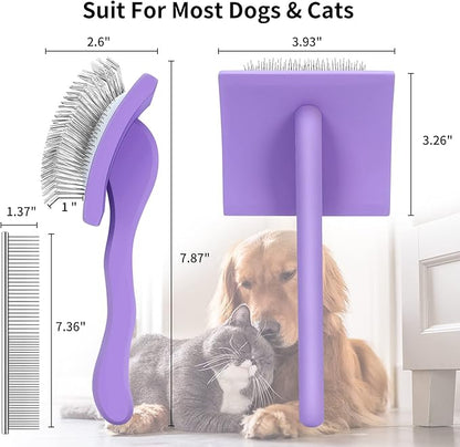 Slicker Brush for Dogs, Long Pin Dog Grooming Brush for Goldendoodles, Poodles, Doodles &amp; More, Includes Bonus Pet Comb, Perfect for De-Shedding, Dematting &amp; Reducing Tangles. Large, Purple