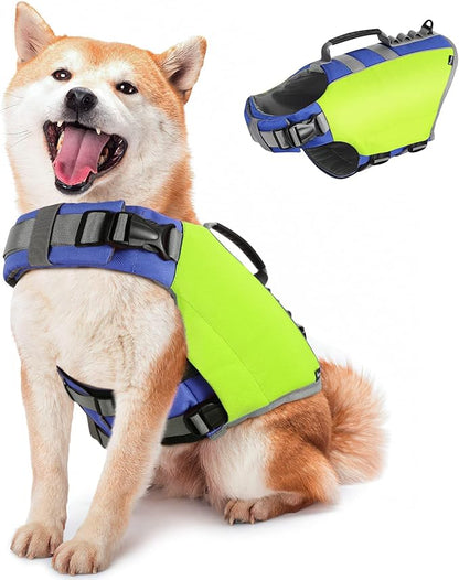 Pawaboo Dog Life Jacket, Reflective Safety Vest with Adjustable Pet Life Preserver, Ripstop Dog Lifesaver for Swimming, Boating - Bright Yellow, M