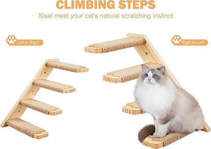 Cat Wall Furniture Set, 2PCS Cat Shelves &amp; 2PCS 4 Steps Wall Shelves Stairs Tower Climbing Scratching Perches for Climbing Sleeping, Playing