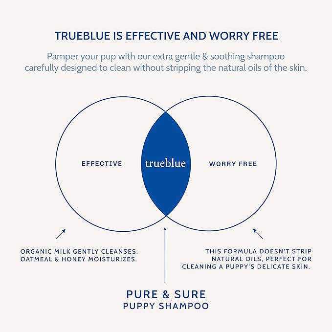 TrueBlue Pure &amp; Sure Puppy Shampoo – Cleansing Wash, Deodorizing, Moisturizing – Toxin Free, Milk, Honey Natural Botanical Blend – Tearless Dog Shampoos – 12 Fl. Oz.