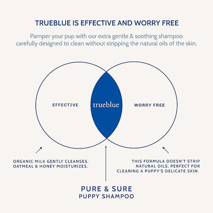 TrueBlue Pure &amp; Sure Puppy Shampoo – Cleansing Wash, Deodorizing, Moisturizing – Toxin Free, Milk, Honey Natural Botanical Blend – Tearless Dog Shampoos – 12 Fl. Oz.