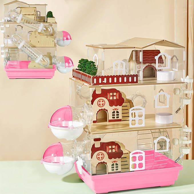 17 in 1 Clear Acrylic Hamster Cage with All Accessories,13.5&