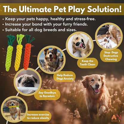 3PCS Mixed Color Woven Pet Rope Toys (Yellow, Green, Orange), Chew Toys for Dogs &amp; Cats, Safe &amp; Durable Braided Rope Toys for Pets