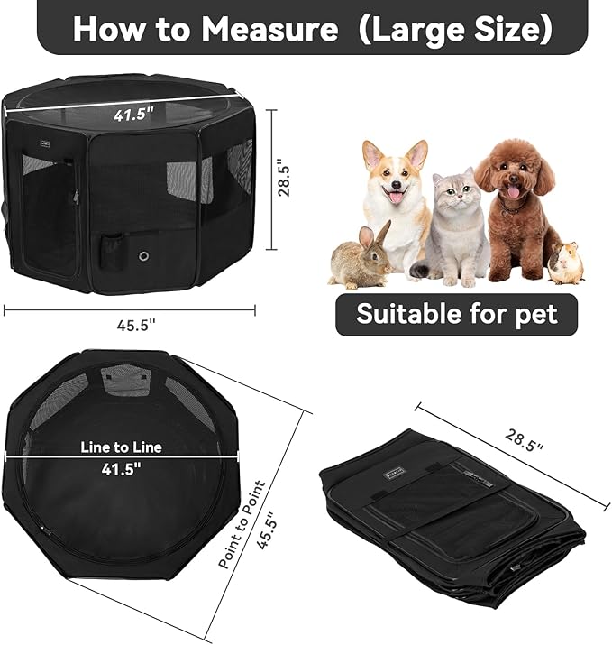 PETSFIT 45.5" Dog Playpen with Dual Zipper Doors –Sturdy Foldable Pet Playpen for Large &amp; Medium Dogs with Removable Mesh Top and Leakproof Bottom