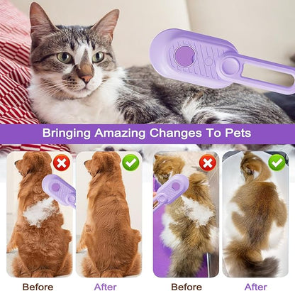 Cat Steam Brush for Shedding, 2025 New 4 in 1 Rechargeable Steam Pet Brushes for Cats &amp; Dogs, Indoor Anti-static Pets Brush for Massage, Cleaning, Shedding &amp; Combing Hair (Purple)
