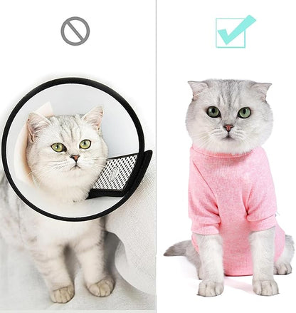 Dotoner Cat Surgery Recovery Suit for Female Male Anti-Licking Pet Surgical Pajamas Long Sleeve Prevent Shedding Cat Spay Recovery Suit&amp;E Collar Alternative Bodysuit for Cats