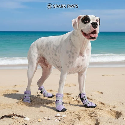 Spark Paws Dog Shoes, Waterproof Dog Boots for Medium to Large Dogs, Non Slip, Breathable Dog Booties and Paw Protectors - 4PCS Doggie Hiking Boots with Reflective Straps - Lilac, Size 6