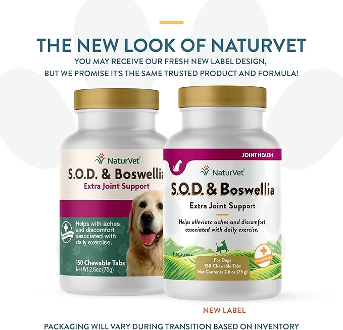 NaturVet S.O.D. &amp; Boswellia Extra Joint Support Dog Supplement – Dog Hip Supplement – Helps Alleviate Aches, Pain – for Dog Flexibility, Healthy Joint Function – 150 Ct. Chewable Tablets