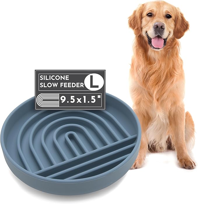 The Slowdown Bowl Silicone Slow Feeder for Dogs &amp; Puppies, Slow Eating, Modern Lick Mat Design, Reduces Gulping, Fits 2.5 Cups 9.5” Across x 1.5” Tall, Mealtime Challenge, Large-Ocean