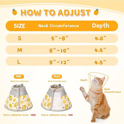 Cat Cone Collar Soft to Stop Licking, Adjustable, Foldable Lightweight Kitten Cones After Surgery Recovery for Cats &amp; Kittens, Cat Cone Alternative (Orange, L)