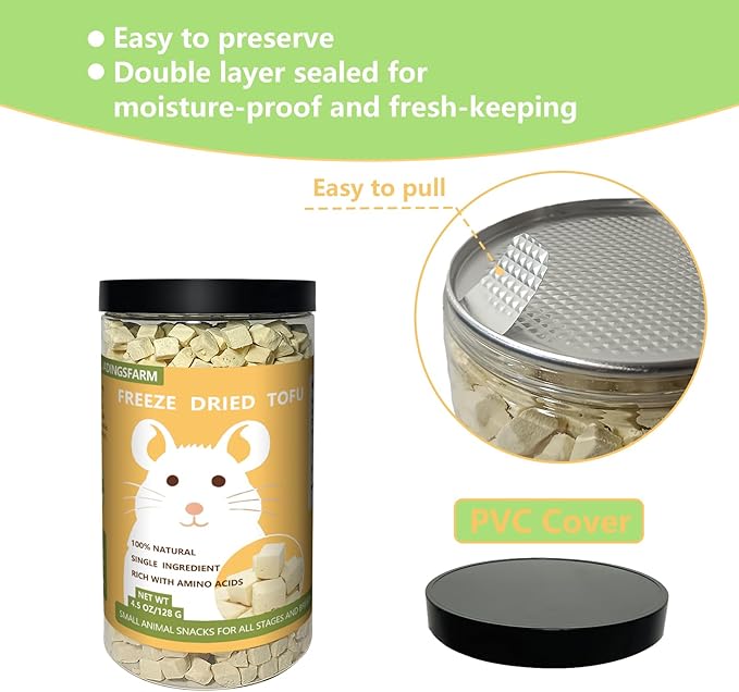 Freeze-Dried Tofu Hamster Treats, Grain-Free &amp; Healthy Chews, High Protein Natural Snacks for Small Pets, Rabbits, Gerbils, Mice Degus, Chinchilla, 4.5 oz Pack