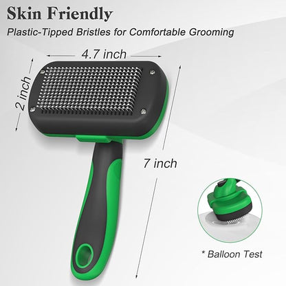 Swihauk Self Cleaning Slicker Brush - Skin Friendly Deshedding Grooming Tool for Dogs &amp; Cats, Suitable for Shedding &amp; Haired Pets, with Pet Supplies Accessories, Green