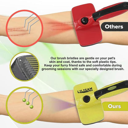 Pet Self Cleaning Slicker Brush and Grooming Comb - Gently Removes Loose Hair, Tangles, and Dirt - Skin Friendly Deshedding Grooming Tool for Hair Dogs &amp; Cats - Pet Supplies Accessories (Yellow)