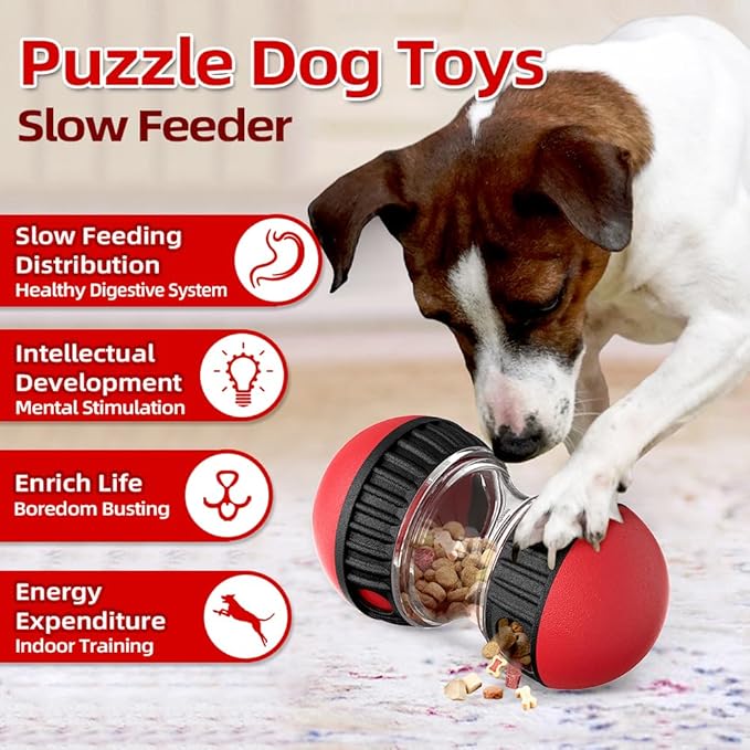 Interactive Dog Puzzle Toys, Brain Stimulation Rolling Treat Dispenser Ball &amp; Slow Feeder Combo for Dogs to Keep Them Engaged and Busy