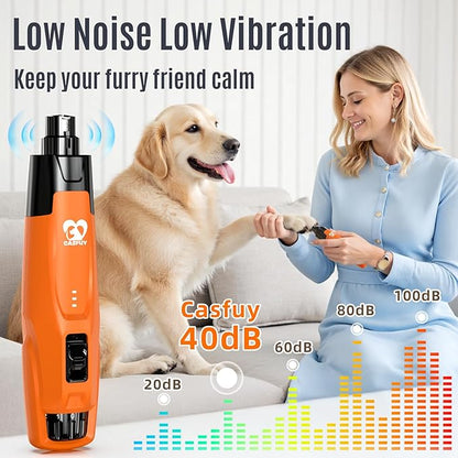 Casfuy New 6-Speed Dog Nail Grinder - 50% More Power Dog Nail Trimmers with 2 LED Lights Quiet 7h Running Time Electric Pet Nail Grinder File Toenail Grinder for Large Medium Small Dogs &amp; Cats (OR)