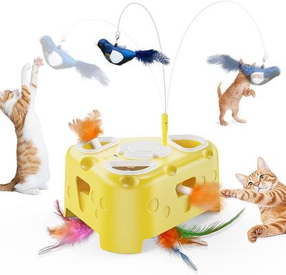 3-in-1 Interactive Cat Toy for Indoor Cats,Automatic Kitten Toys,Flying Bird,6 Holes Mole,Rotating Feather, USB Rechargeable Electronic Interactive Feather Toy for Bored Adult &amp; Kitten Cats