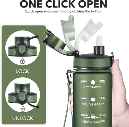 Enerbone Water Bottle, Leakproof BPA &amp; Toxic Free, Motivational Water Bottle with Times to Drink and Straw, Fitness Sports Water Bottle with Strap for Office, Gym, Outdoor Sports