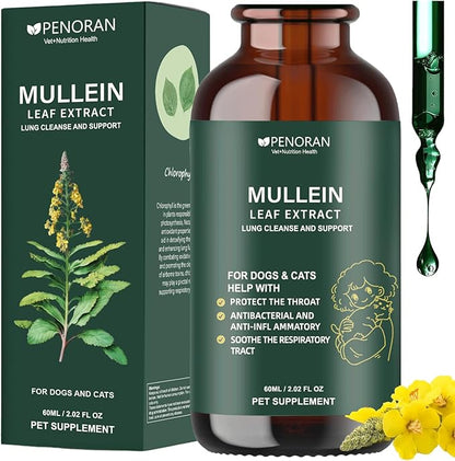 Pet Mullein Leaf Extract Drops for Dogs &amp; Cats Hoarseness, Cough, Easy Breathing, Lung Cleanse and Support, Better Lungs, Soothes Throat Discomfort - ﻿100% Natural and Efficient ﻿ ﻿