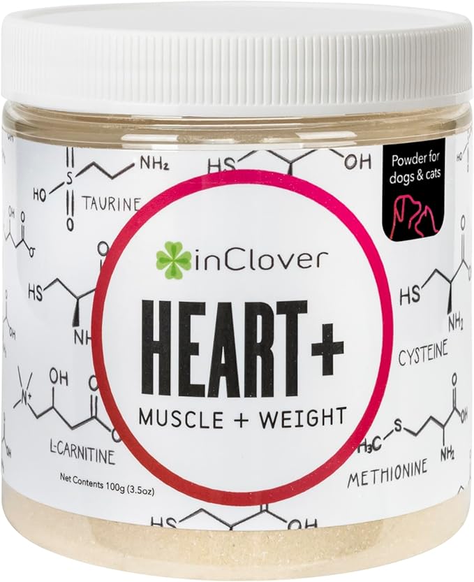 InClover Heart+ Dog and Cat Cardiac Health Supplement - Taurine Supplement for Dogs and Cats - Supports Heart &amp; Immune Health, Pet Supplement for Weight Management &amp; Senior Pet Health
