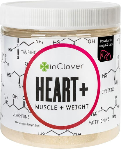 InClover Heart+ Dog and Cat Cardiac Health Supplement - Taurine Supplement for Dogs and Cats - Supports Heart &amp; Immune Health, Pet Supplement for Weight Management &amp; Senior Pet Health