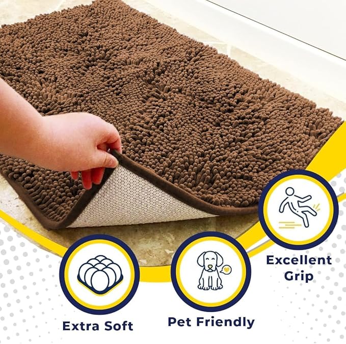 Muddy Mat® Pack of 3 Highly Absorbent Microfiber Dog Door Mat and Pet Rug, Non Slip Thick Washable Area Mat Soft Chenille for Kitchen Bathroom Bedroom and Outdoor - Brown Small, Medium &amp; Large